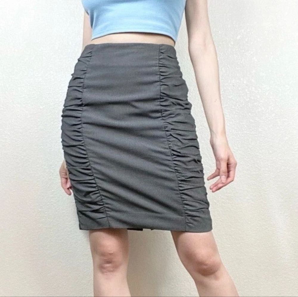 Anthropologie Cartonnier Heather Grey Ruched Pencil Mini Skirt Size Large